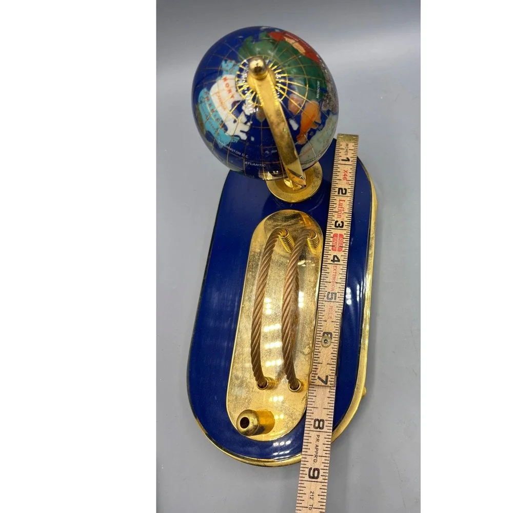 Vtg‎ Desktop Globe Pen Holder Ornate Brass Base Lapis Lazuli Organizer Decor